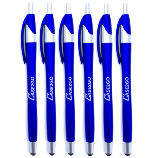 Case2go 6 Stuks - Stylus Pen voor tablet en smartphone - Met Penfunctie - Touch Pen - Voorzien van clip - Blauw