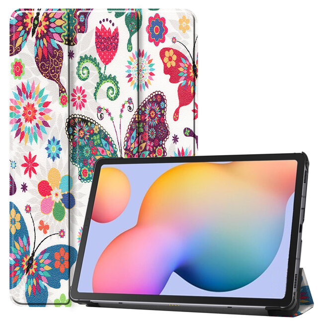 Case2go - Hoes voor de Samsung Galaxy Tab S6 Lite - Tri-Fold Book Case - Vlinders