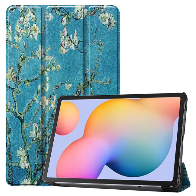 Case2go - Hoes voor de Samsung Galaxy Tab S6 Lite - Tri-Fold Book Case - Witte Bloesem