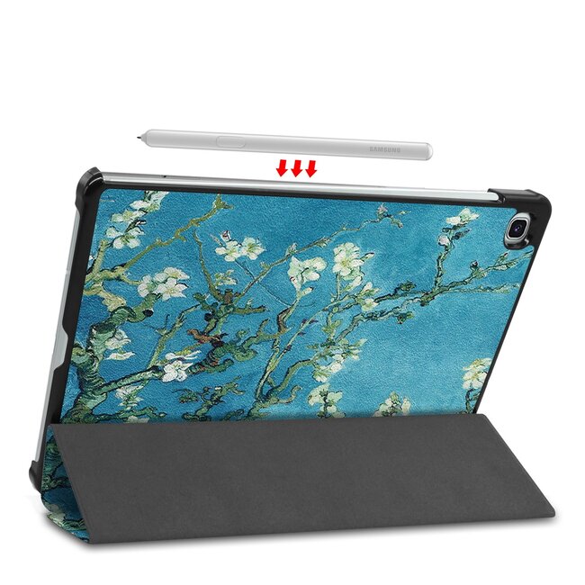 Case2go - Hoes voor de Samsung Galaxy Tab S6 Lite - Tri-Fold Book Case - Witte Bloesem