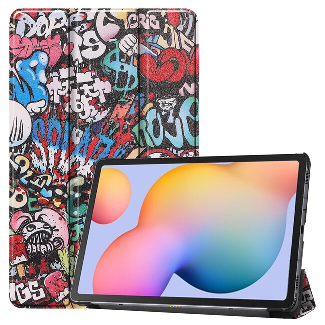 Case2go - Hoes voor de Samsung Galaxy Tab S6 Lite - Tri-Fold Book Case - Graffiti