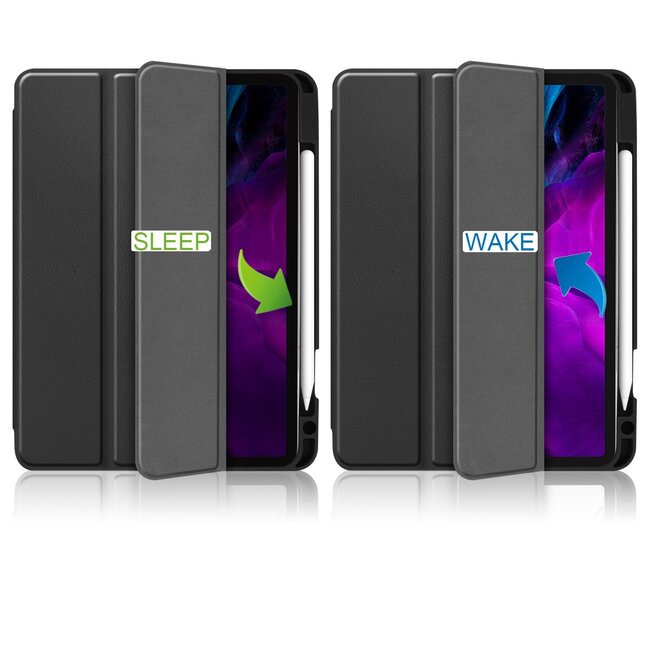 Case2go - Hoes voor de Apple iPad Pro 11 inch (2020) - Tri-Fold Book Case - met Apple Pencil Houder - Zwart