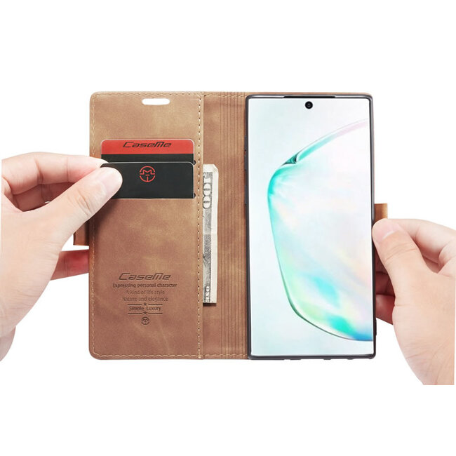 CaseMe - Samsung Galaxy Note 10 hoesje - Wallet Book Case - Magneetsluiting - Licht Bruin