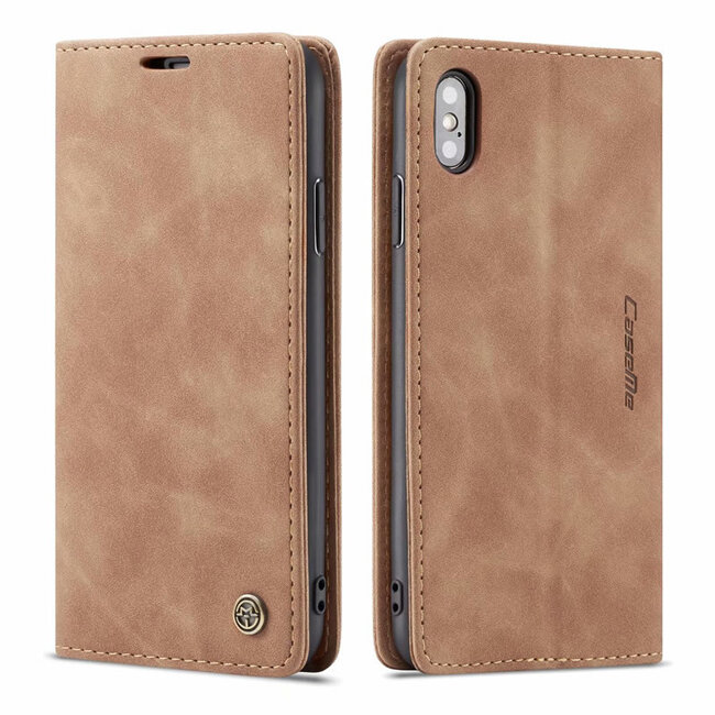 CaseMe - iPhone Xs Max hoesje - Wallet Book Case - Magneetsluiting - Licht Bruin