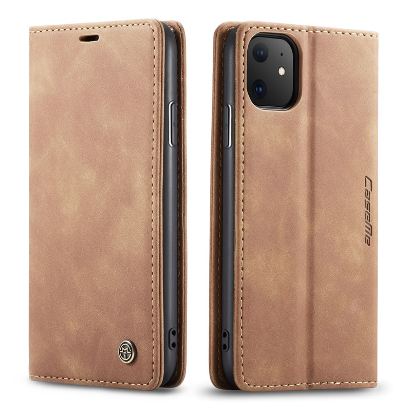 CaseMe - iPhone 11 hoesje - Wallet Book Case - Magneetsluiting - Licht Bruin afbeelding