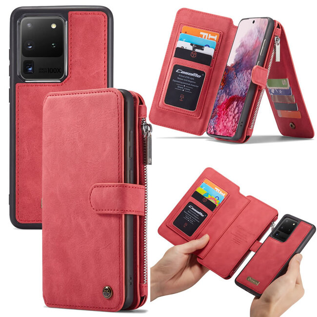 CaseMe - Samsung Galaxy S20 Ultra hoesje - Wallet Book Case met Ritssluiting - Rood