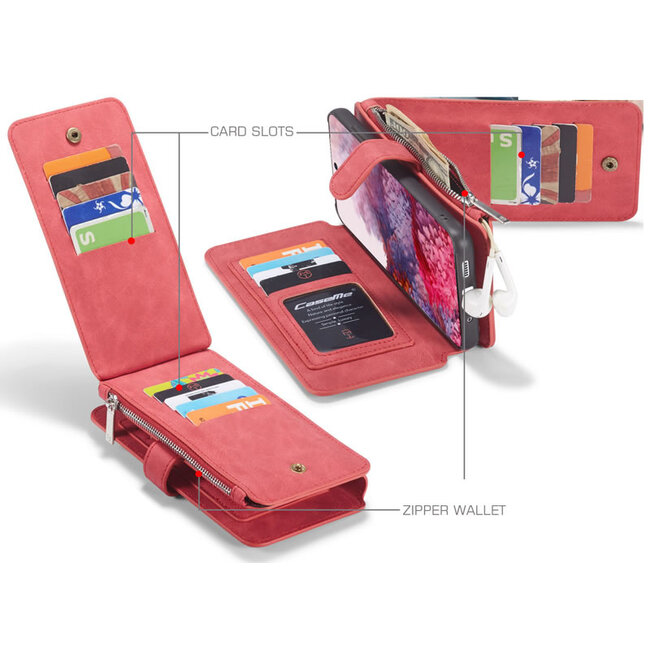 CaseMe - Samsung Galaxy S20 Ultra hoesje - Wallet Book Case met Ritssluiting - Rood