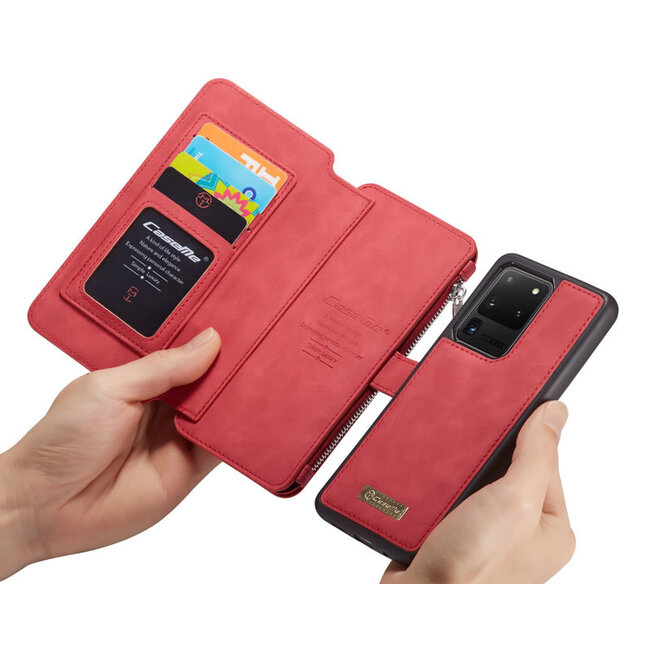 CaseMe - Samsung Galaxy S20 Ultra hoesje - Wallet Book Case met Ritssluiting - Rood