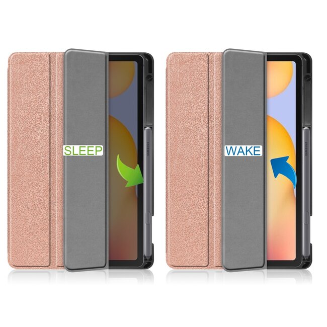 Case2go - Hoes voor de Samsung Galaxy Tab S6 Lite - Tri-Fold Book Case met Stylus Pen houder - Rosé Goud