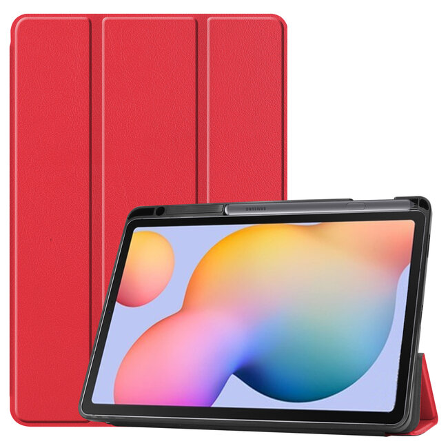 Case2go - Hoes voor de Samsung Galaxy Tab S6 Lite - Tri-Fold Book Case met Stylus Pen houder - Rood