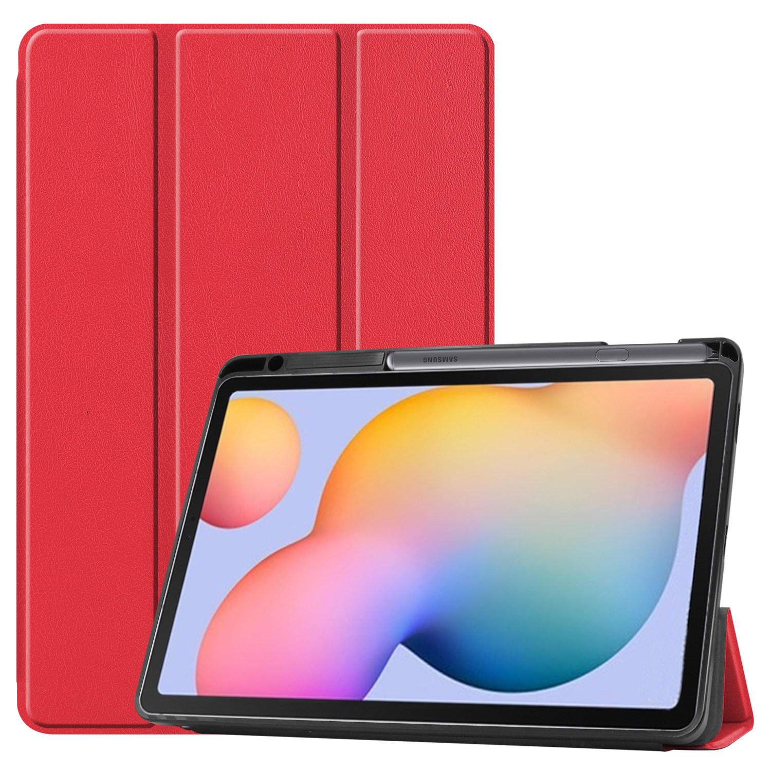 Samsung Galaxy Tab S6 Lite hoes - Tri-Fold Book Case met Stylus Pen houder - Rood afbeelding
