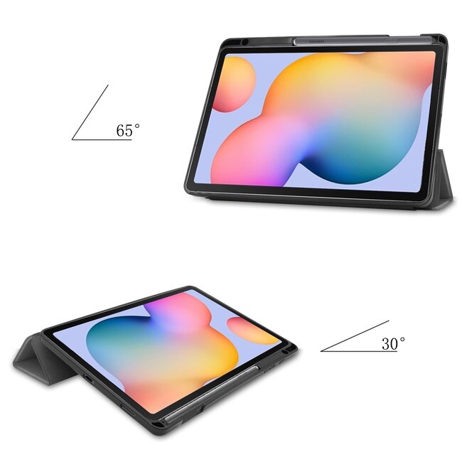 Case2go - Hoes voor de Samsung Galaxy Tab S6 Lite - Tri-Fold Book Case met Stylus Pen houder - Grijs