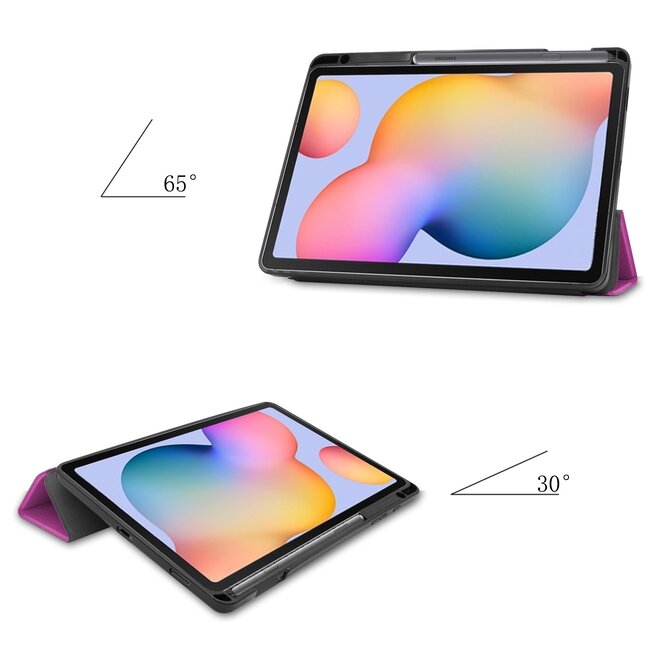 Case2go - Hoes voor de Samsung Galaxy Tab S6 Lite - Tri-Fold Book Case met Stylus Pen houder - Paars