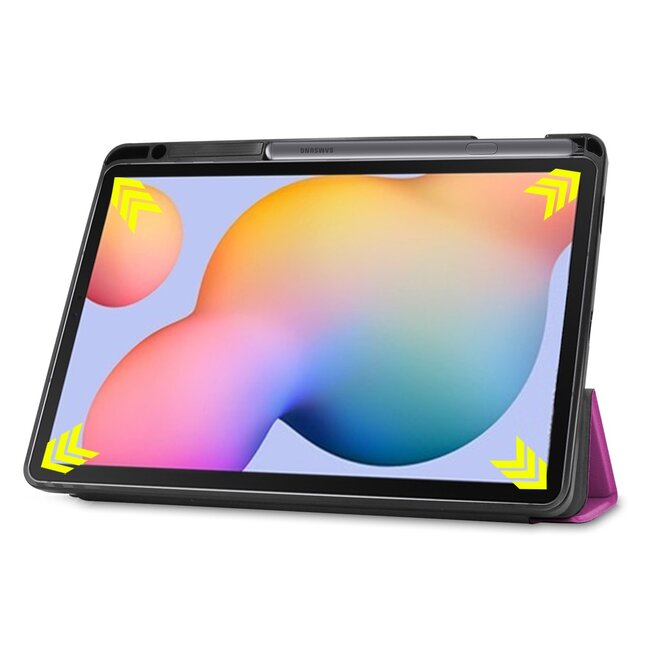Case2go - Hoes voor de Samsung Galaxy Tab S6 Lite - Tri-Fold Book Case met Stylus Pen houder - Paars
