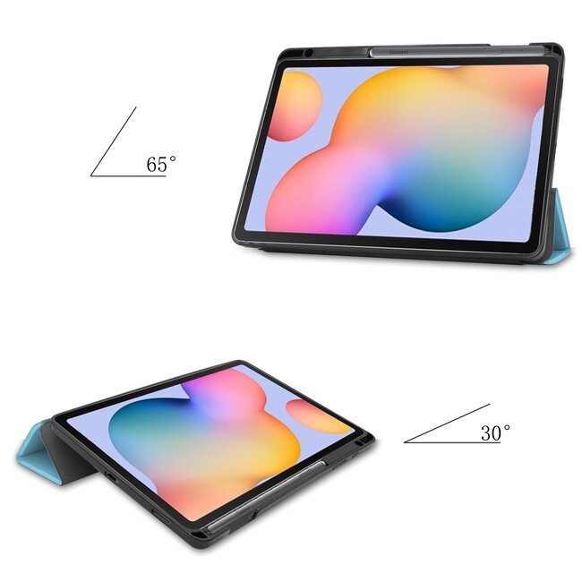 Case2go - Hoes voor de Samsung Galaxy Tab S6 Lite - Tri-Fold Book Case met Stylus Pen houder - Licht Blauw