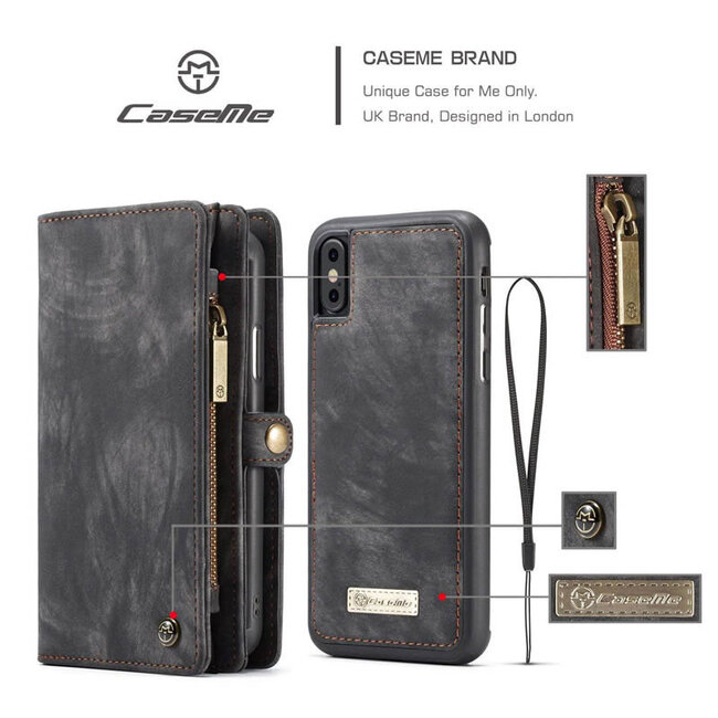 CaseMe - iPhone X/Xs hoesje - 2 in 1 Wallet Book Case - Zwart