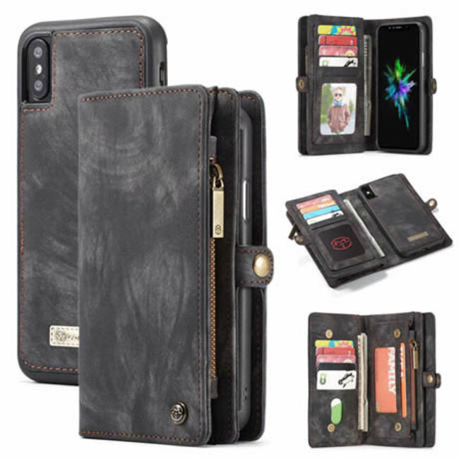 CaseMe - iPhone Xs Max hoesje - 2 in 1 Wallet Book Case - Zwart