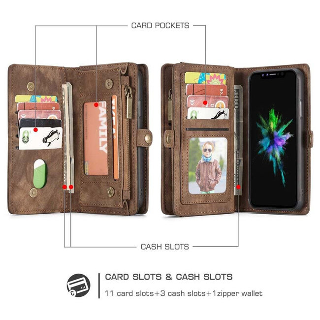 CaseMe - iPhone Xs Max hoesje - 2 in 1 Wallet Book Case - Bruin