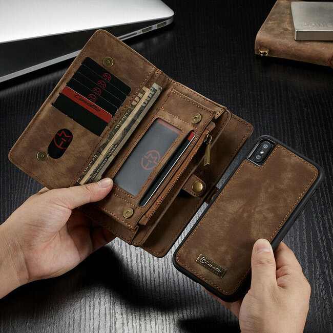 CaseMe - iPhone Xs Max hoesje - 2 in 1 Wallet Book Case - Bruin