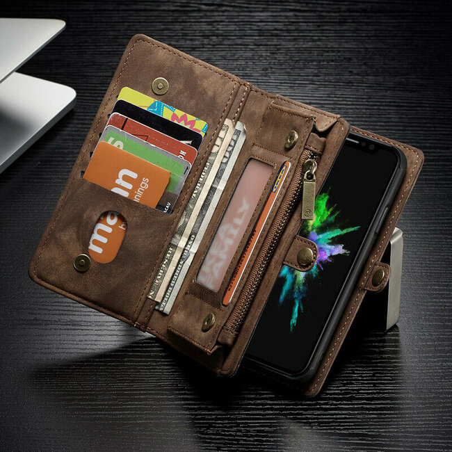 CaseMe - iPhone Xs Max hoesje - 2 in 1 Wallet Book Case - Bruin