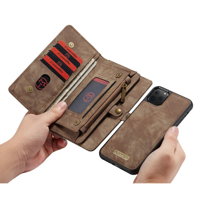 CaseMe - iPhone 11 Pro hoesje - 2 in 1 Wallet Book Case - Bruin
