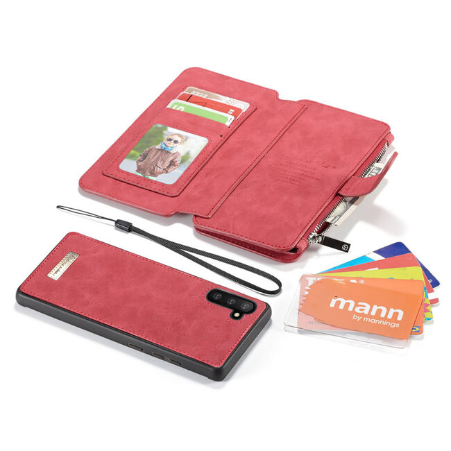 CaseMe - Samsung Galaxy Note 10 hoesje - Wallet Book Case met Ritssluiting - Rood