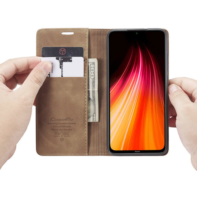 CaseMe - Xiaomi Redmi Note 8 hoesje - Wallet Book Case - Magneetsluiting - Licht Bruin