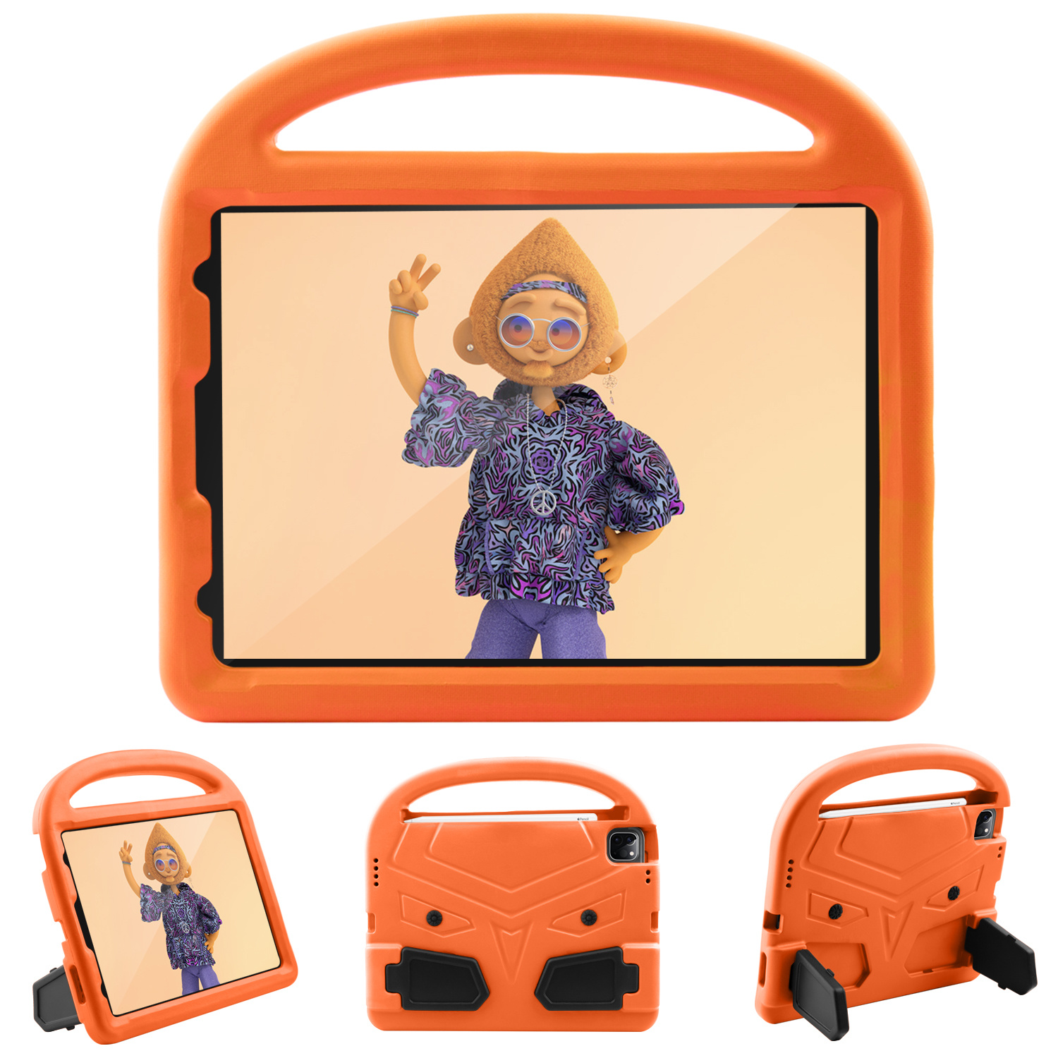 iPad Pro 11 (2018/2020) hoes - Schokbestendige case met handvat - Sparrow Kids Cover - Oranje afbeelding