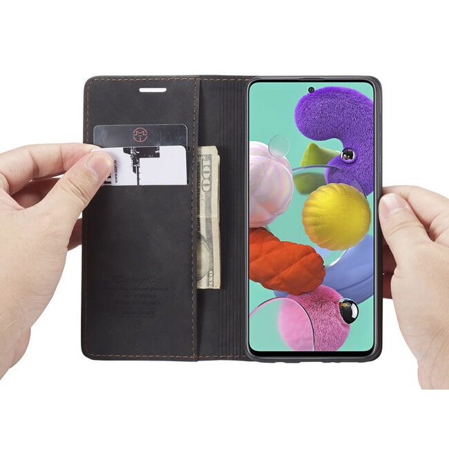 CaseMe - Samsung Galaxy A51 hoesje - Wallet Book Case met Ritssluiting - Zwart