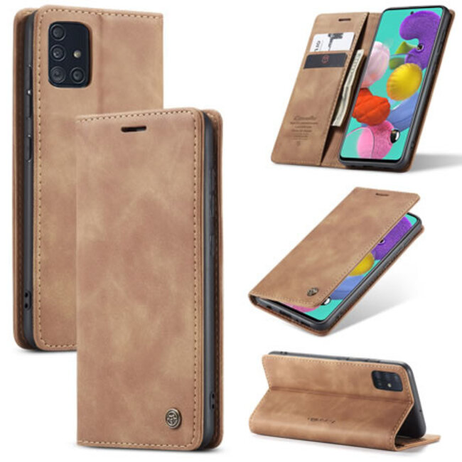 CaseMe - Samsung Galaxy A51 hoesje - Wallet Book Case met Ritssluiting - Bruin