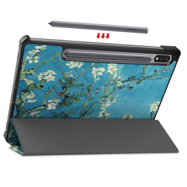 Case2go - Hoes voor de Samsung Galaxy Tab S7 (2020) - Tri-Fold Book Case - Witte Bloesem