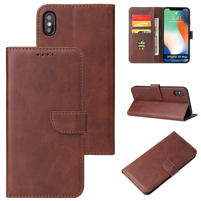 Case2go - Hoesje geschikt voor iPhone Xs Max - Wallet Book Case -  Ruimte voor 3 pasjes - Donker Bruin