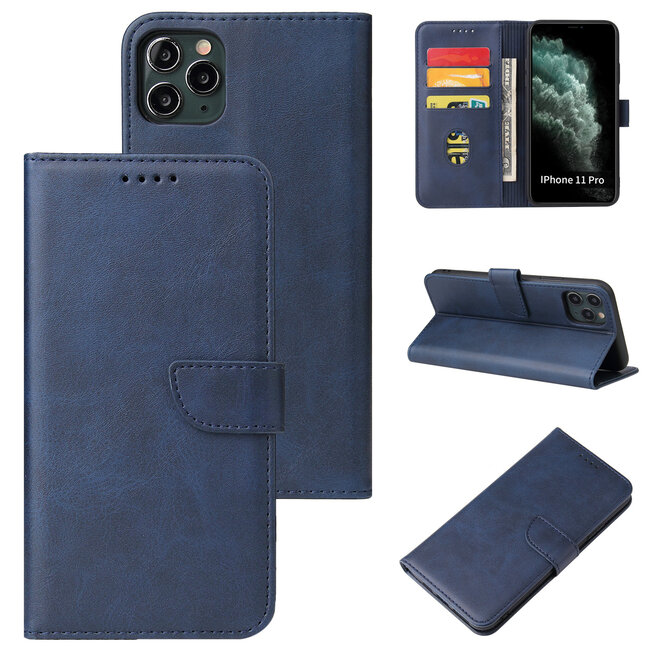 Case2go - Hoesje geschikt voor iPhone 11 Pro Max - Wallet Book Case -  Ruimte voor 3 pasjes - Donker Blauw