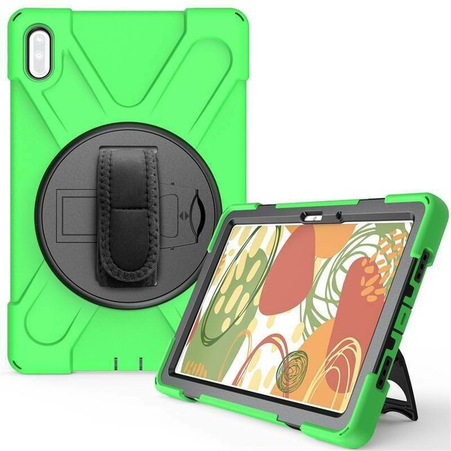 Case2go - Hoes voor Huawei MatePad 10.4 - Hand Strap Armor Case - Groen