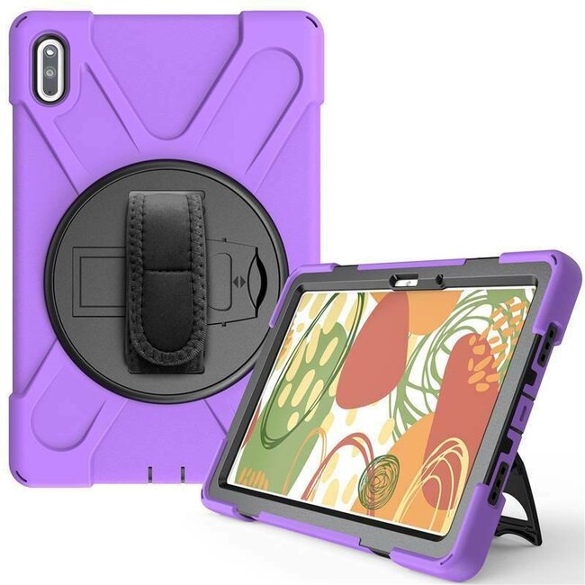 Case2go - Hoes voor Huawei MatePad 10.4 - Hand Strap Armor Case - Paars