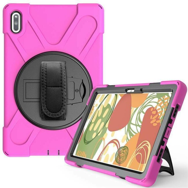 Case2go - Hoes voor Huawei MatePad 10.4 - Hand Strap Armor Case - Magenta