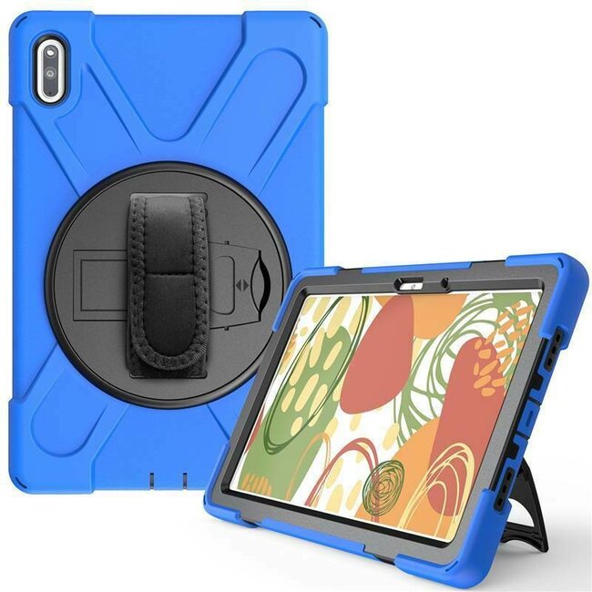 Case2go - Hoes voor Huawei MatePad 10.4 - Hand Strap Armor Case - Blauw
