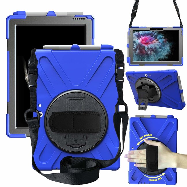 Case2go - Hoes voor Microsoft Surface Pro 3/4/5/6/7 - Hand Strap Armor Case Met Surface Pen Houder - Blauw