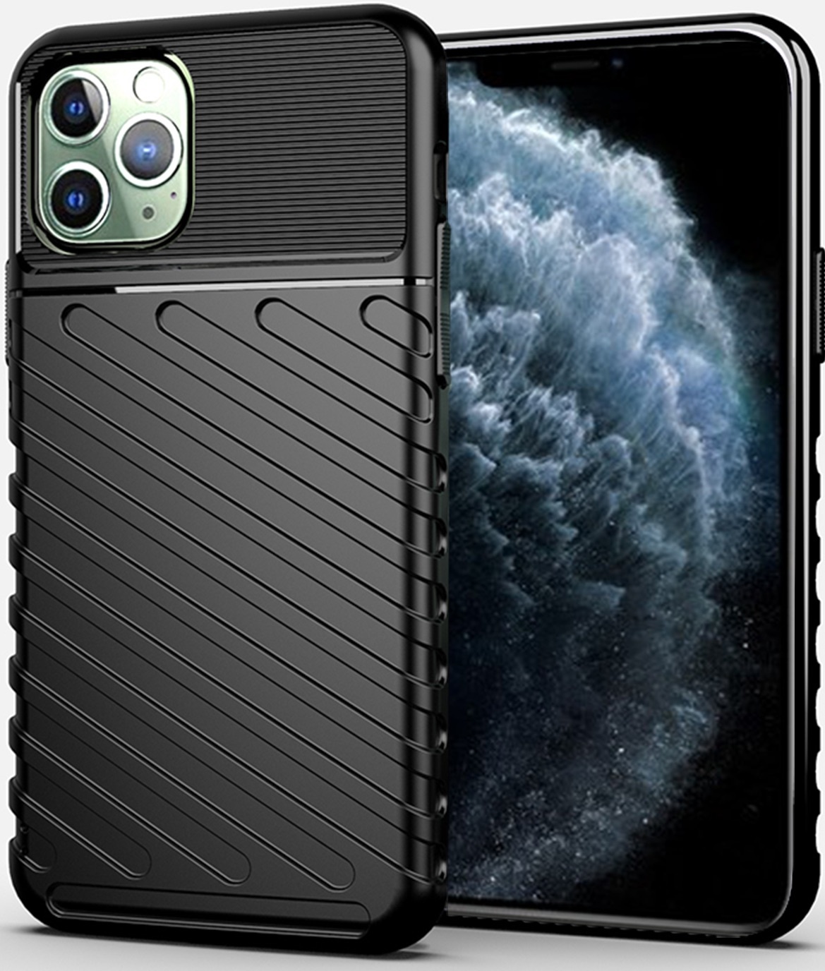 Case2go - Hoesje geschikt voor iPhone 11 Pro Max - Schokbestendige TPU Back Cover - Zwart afbeelding