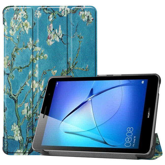 Case2go - Hoes voor de Huawei MatePad T8 - Tri-Fold Book Case - Witte Bloesem
