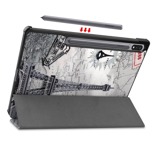 Case2go - Hoes voor de Samsung Galaxy Tab S7 Plus (2020) - Tri-Fold Book Case - Eiffeltoren