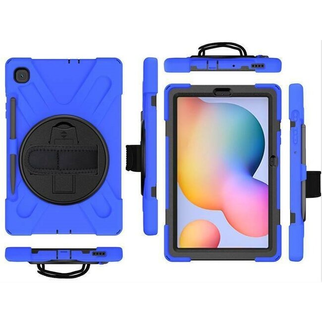 Case2go - Hoes voor Samsung Galaxy Tab S7 - Hand Strap Armor Case Met Pencil Houder - Blauw
