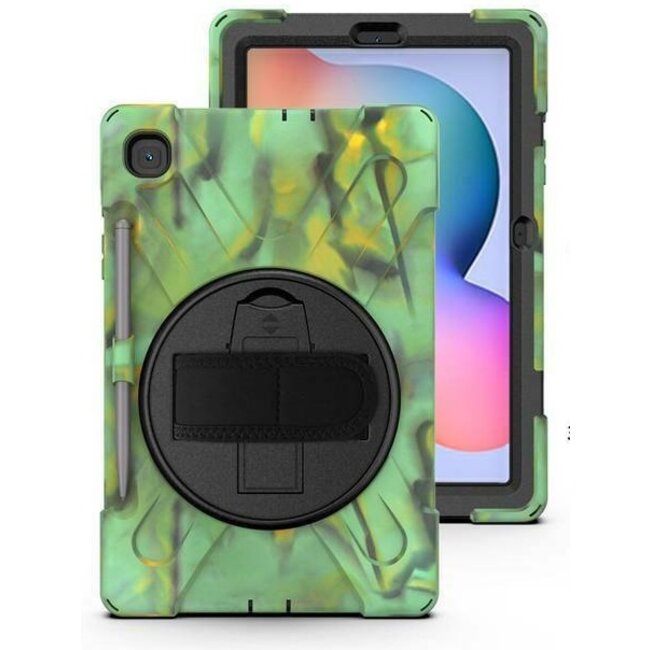 Case2go - Hoes voor Samsung Galaxy Tab S7 - Hand Strap Armor Case Met Pencil Houder - Camouflage