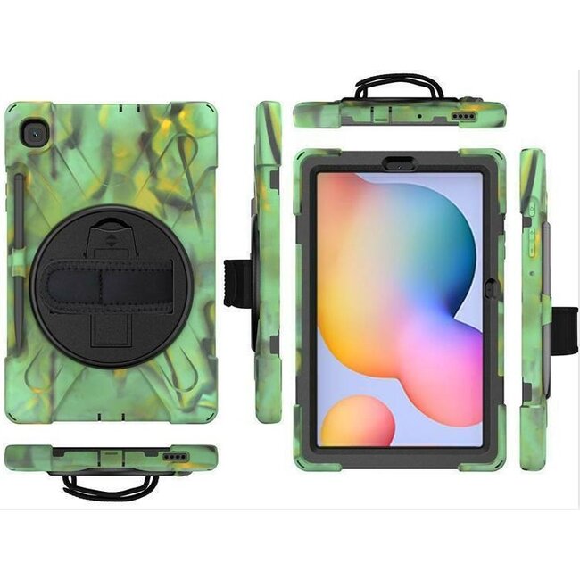 Case2go - Hoes voor Samsung Galaxy Tab S7 - Hand Strap Armor Case Met Pencil Houder - Camouflage
