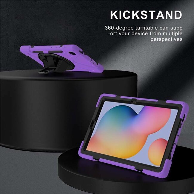 Case2go - Hoes voor Samsung Galaxy Tab S7 - Hand Strap Armor Case Met Pencil Houder - Paars