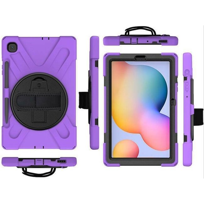 Case2go - Hoes voor Samsung Galaxy Tab S7 - Hand Strap Armor Case Met Pencil Houder - Paars