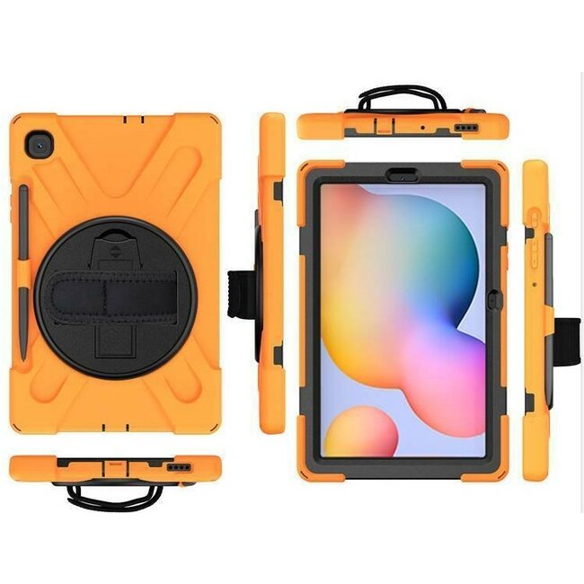 Case2go - Hoes voor Samsung Galaxy Tab S7 - Hand Strap Armor Case Met Pencil Houder - Oranje