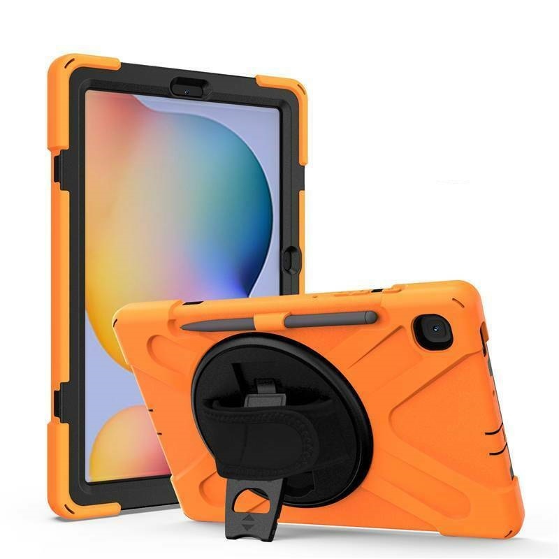 Samsung Galaxy Tab S7 Cover - Hand Strap Armor Case Met Pencil Houder - Oranje afbeelding
