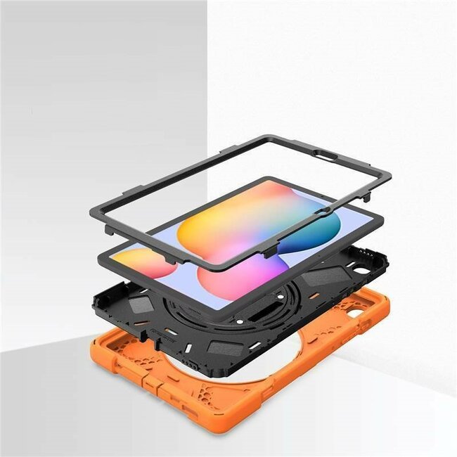 Case2go - Hoes voor Samsung Galaxy Tab S7 - Hand Strap Armor Case Met Pencil Houder - Oranje