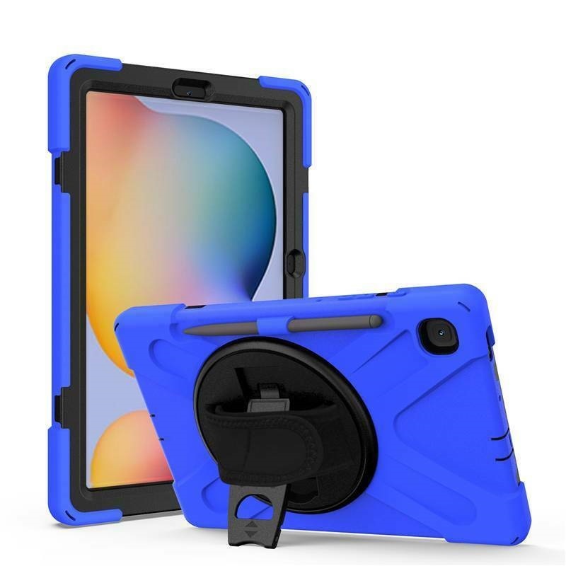 Samsung Galaxy Tab S7 Plus Cover - Hand Strap Armor Case Met Pencil Houder - Blauw afbeelding